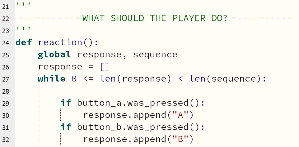 code section - what the player should do